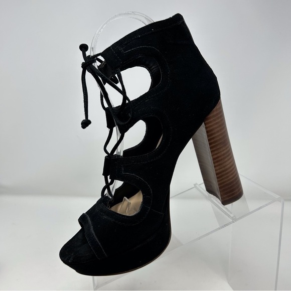 Vince Camuto Kamaye Black Suede Lace Up Platform Heeled Sandals Size 7 - Picture 3 of 12